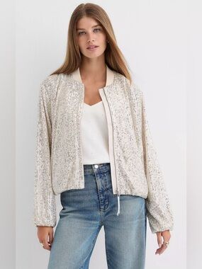 LOFT Silver Sequin Bomber Jacket